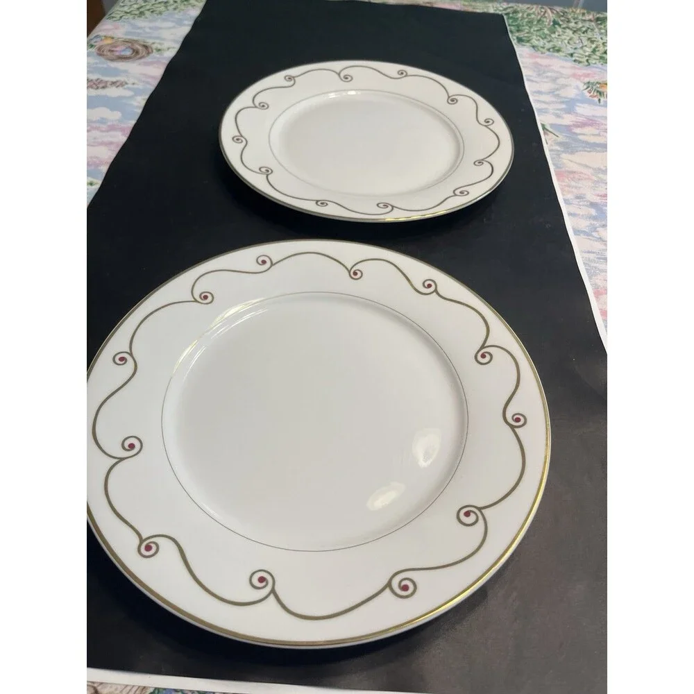 2pc Pier 1 Holiday Scroll Gold Rimmed 10.5” Dinner Plates